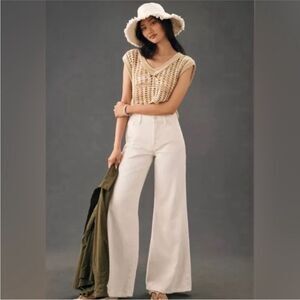 Maeve Jada Cream Denim cropped High Rise Wide Leg Jeans | Size 25